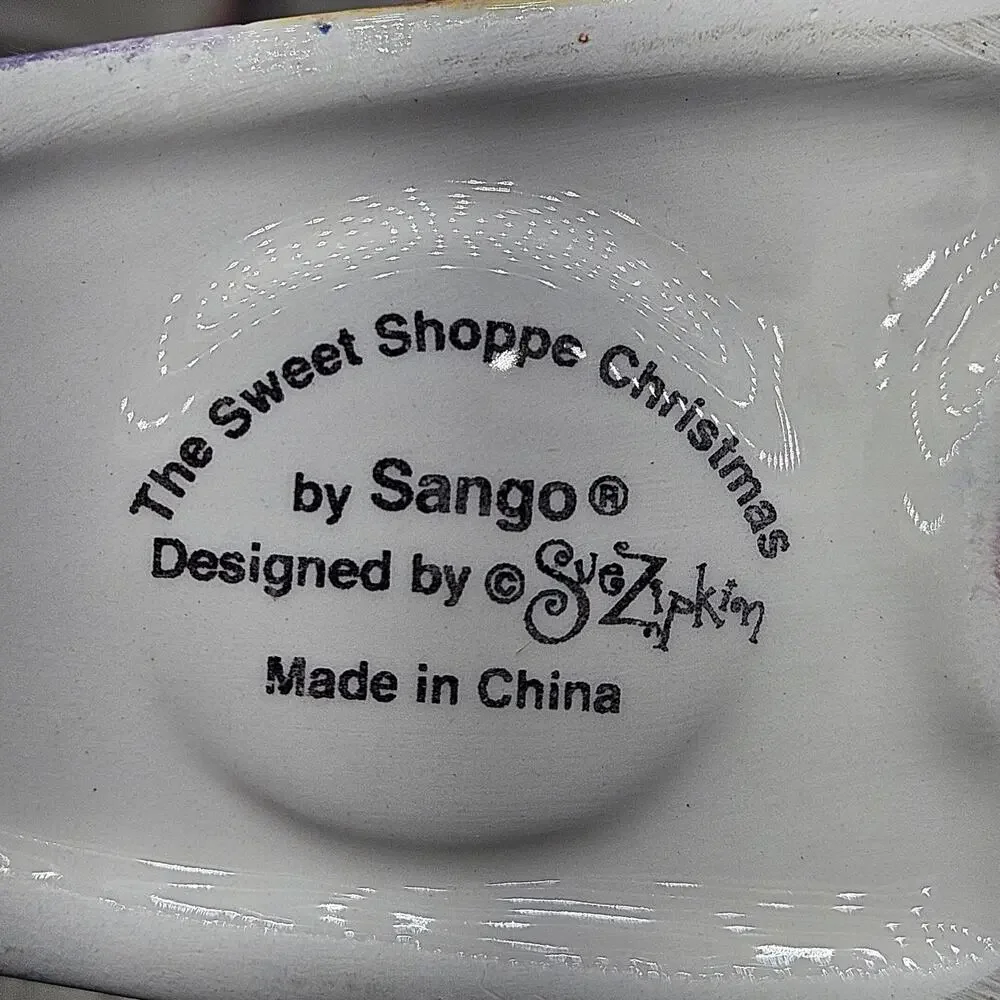 Sango Sweet Shoppe Christmas Snowman Sleigh‎ Candle Holders Set of 2 Sue Zipkin